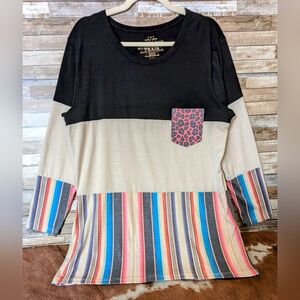 Crazy Train Blocked Tunic With Serape Black & Lt Tan Animal Print Pocket